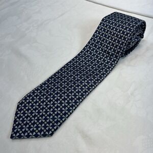 Jos A Bank Signature Collection 100% Silk Tie Floral Geometric Pattern Blue‎ 60"